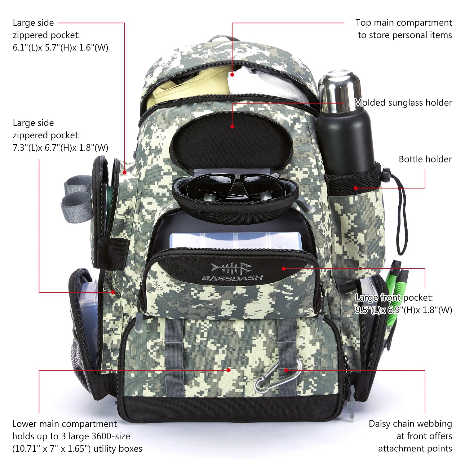 Bassdash Tactical Fishing Tackle Backpack