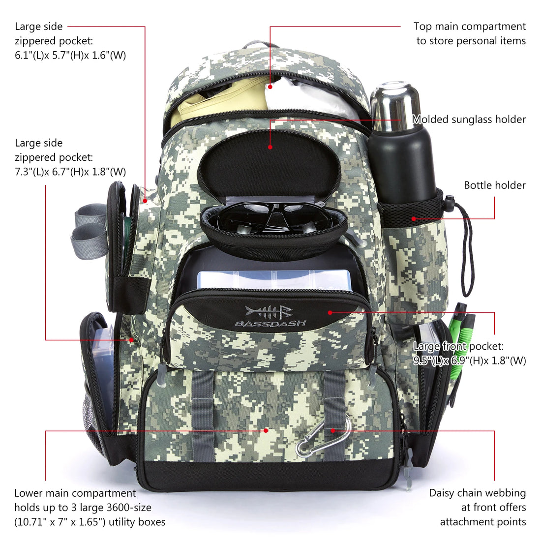 Bassdash Tactical Fishing Tackle Backpack