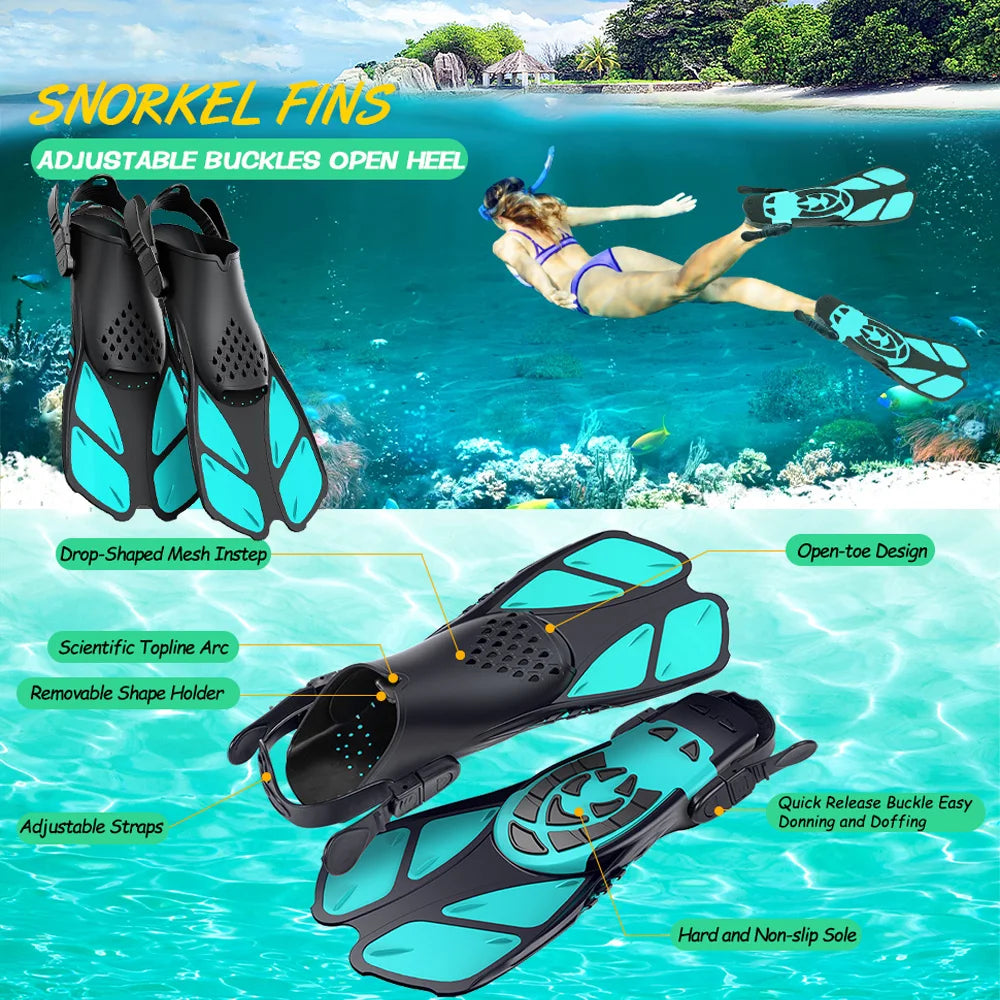 Adjustable Snorkel Fins – Short Silicone Open Heel Flippers