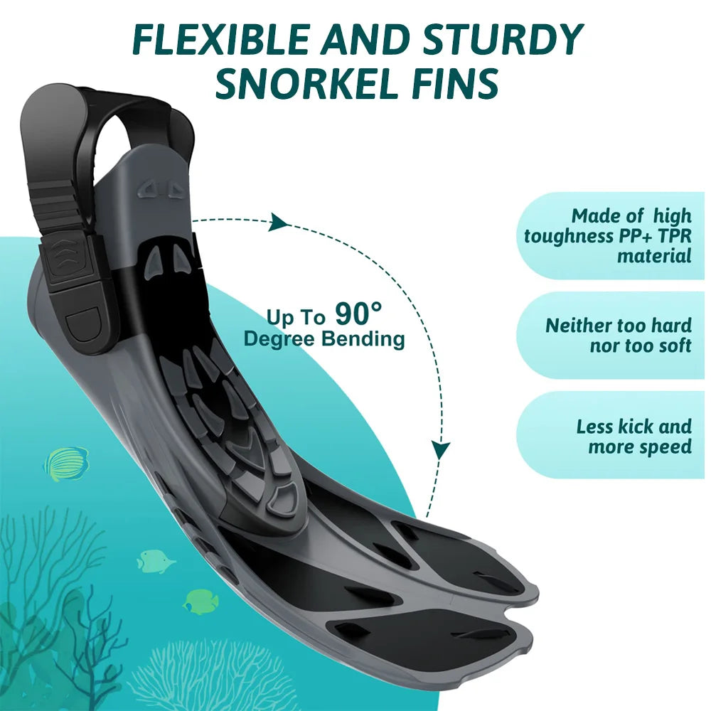 Adjustable Snorkel Fins – Short Silicone Open Heel Flippers