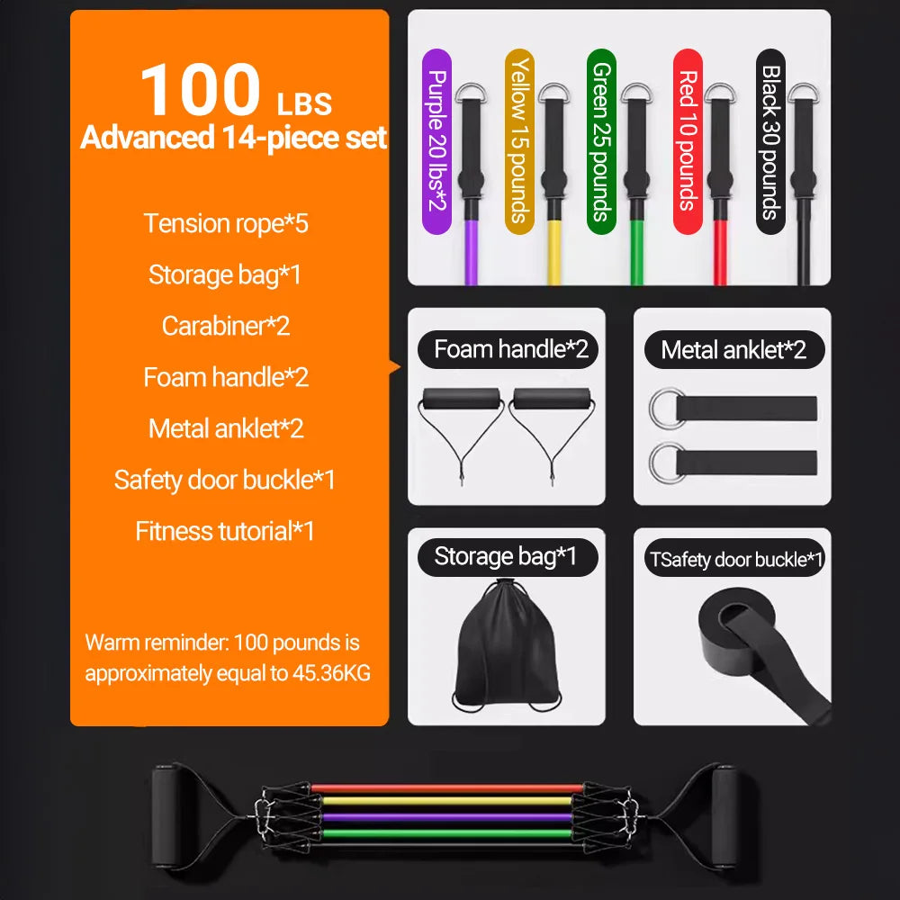 10–14pcs Resistance Bands Set – Pull Rope Muscle Training