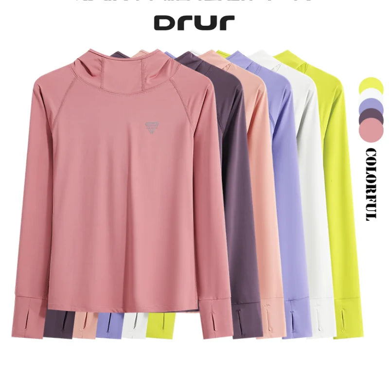 DRUR Women’s Long Sleeve Yoga Hoodie – Quick Dry Workout Top