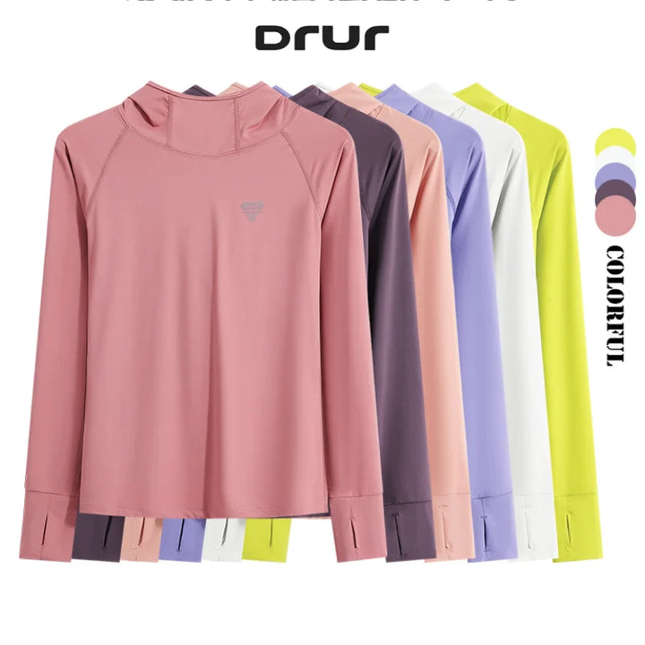 DRUR Women’s Long Sleeve Yoga Hoodie – Quick Dry Workout Top