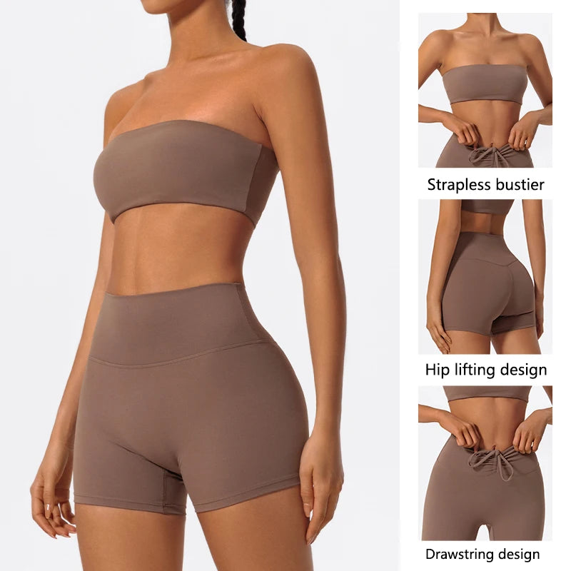 Women’s 2-Piece Fitness Yoga Set – Strapless Gym Outfit