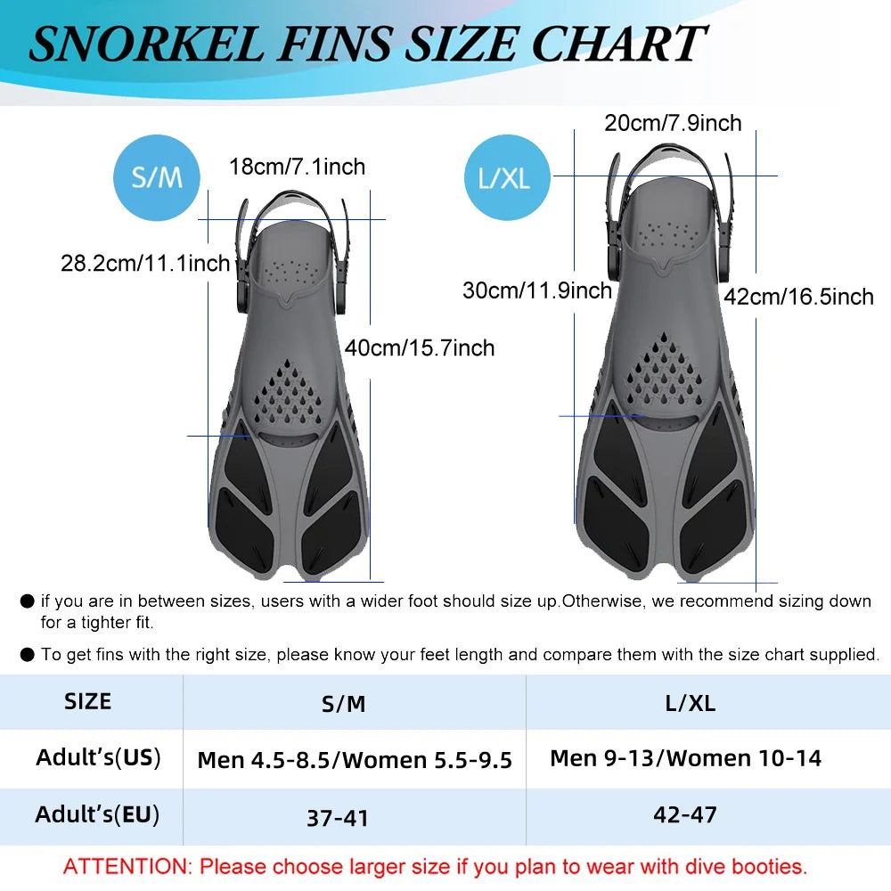 Adjustable Snorkel Fins – Short Silicone Open Heel Flippers