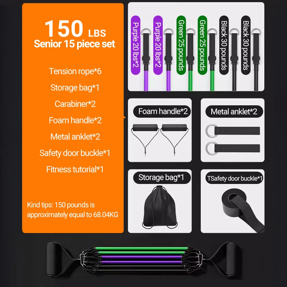 10–14pcs Resistance Bands Set – Pull Rope Muscle Training