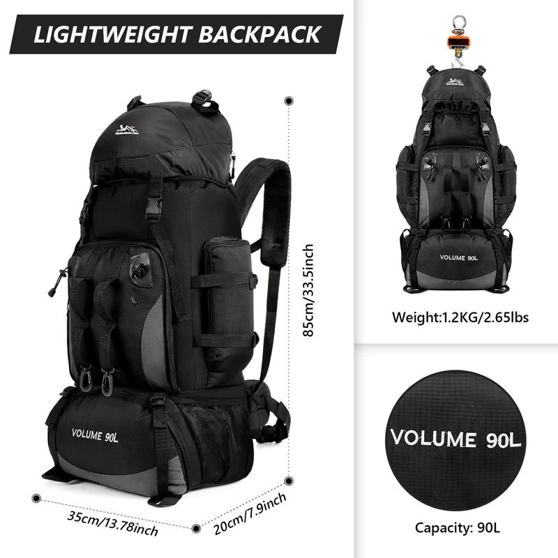 TrailMaster – 90L Waterproof Hiking & Camping Backpack