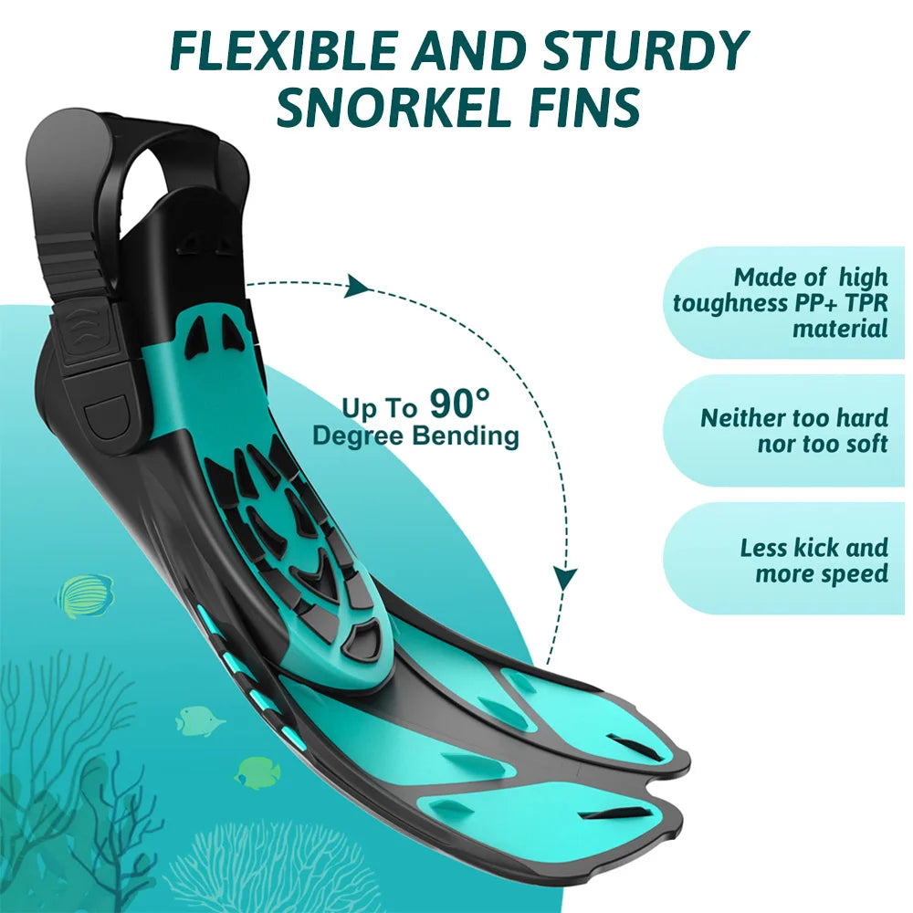 Adjustable Snorkel Fins – Short Silicone Open Heel Flippers
