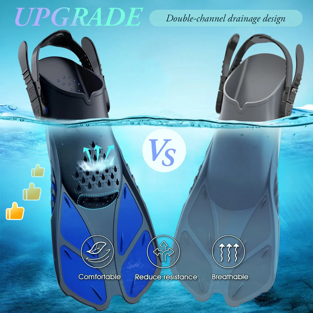 Adjustable Snorkel Fins – Short Silicone Open Heel Flippers