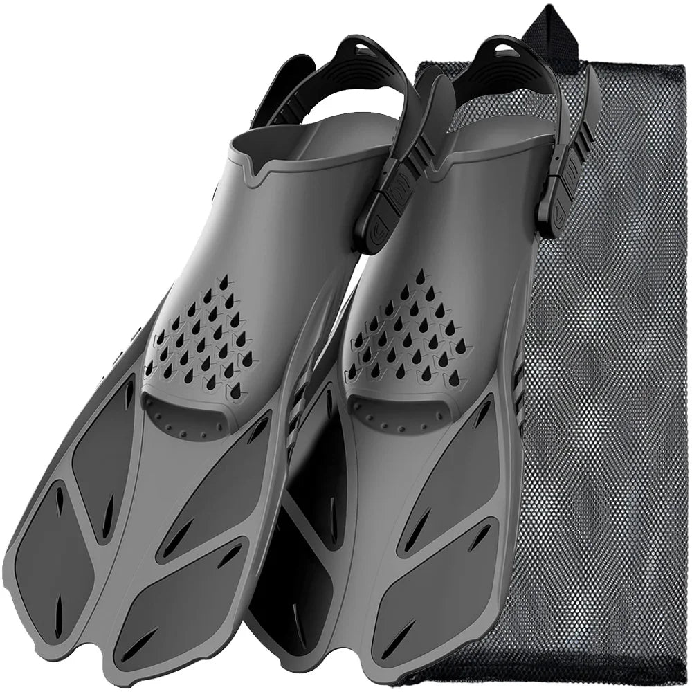 Adjustable Snorkel Fins – Short Silicone Open Heel Flippers