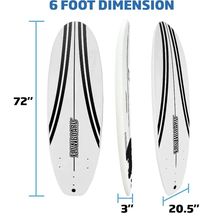FLOWBOARD 6’ Soft Surfboard Foam with Fins & Leash