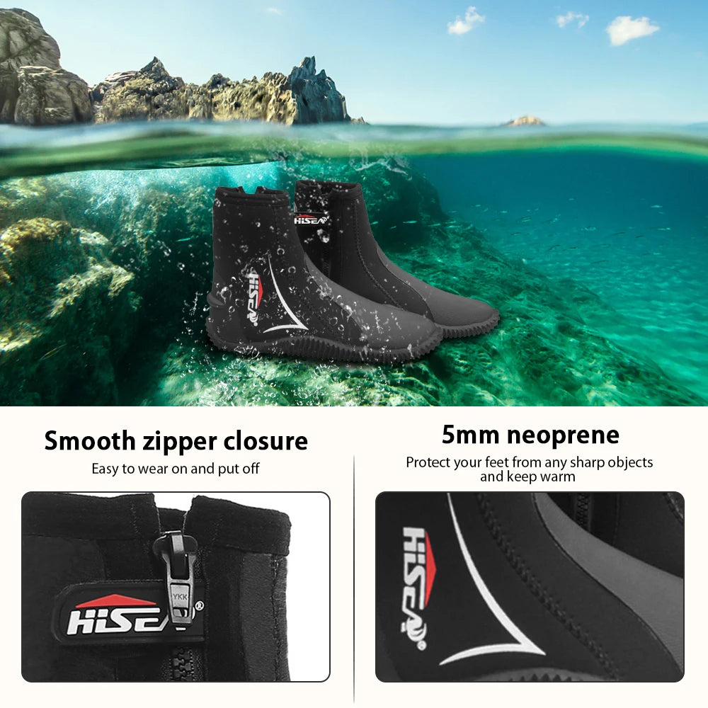 5mm Neoprene Dive Boots – Side Zipper Wetsuit Shoes