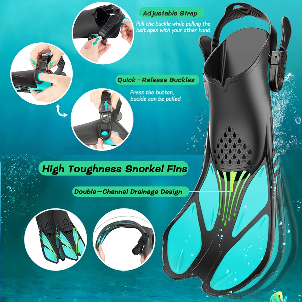 Adjustable Snorkel Fins – Short Silicone Open Heel Flippers