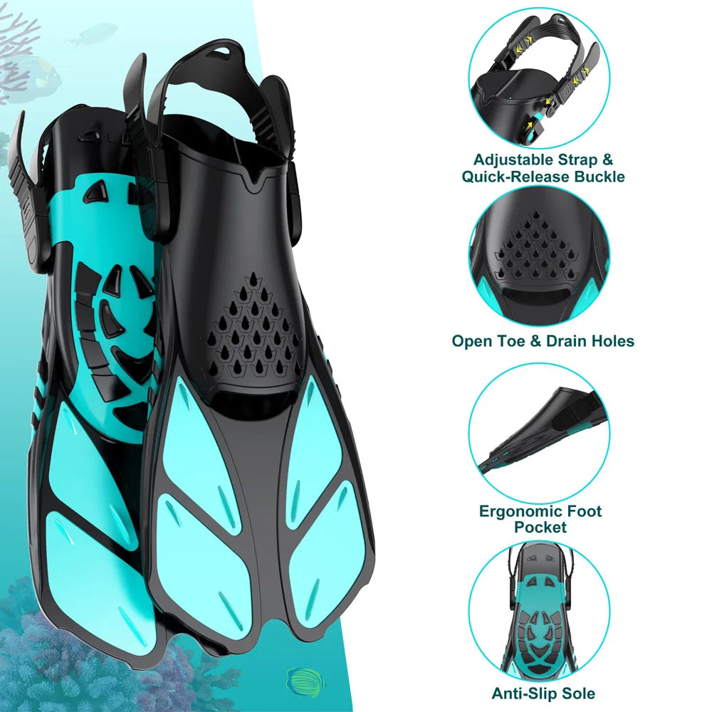 Adjustable Snorkel Fins – Short Silicone Open Heel Flippers