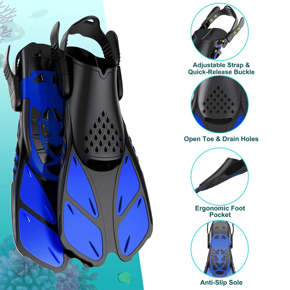 Adjustable Snorkel Fins – Short Silicone Open Heel Flippers